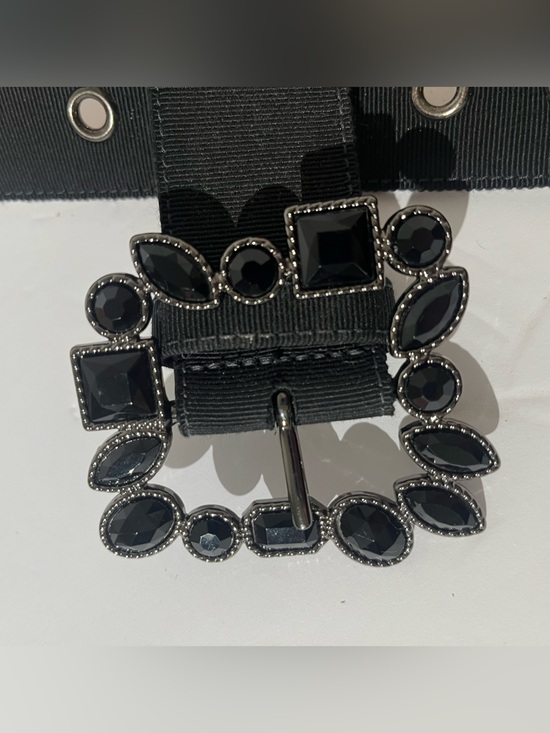 St. John Rhinestone Square Buckle Grosgrain Ribbon Black Belt main image 12